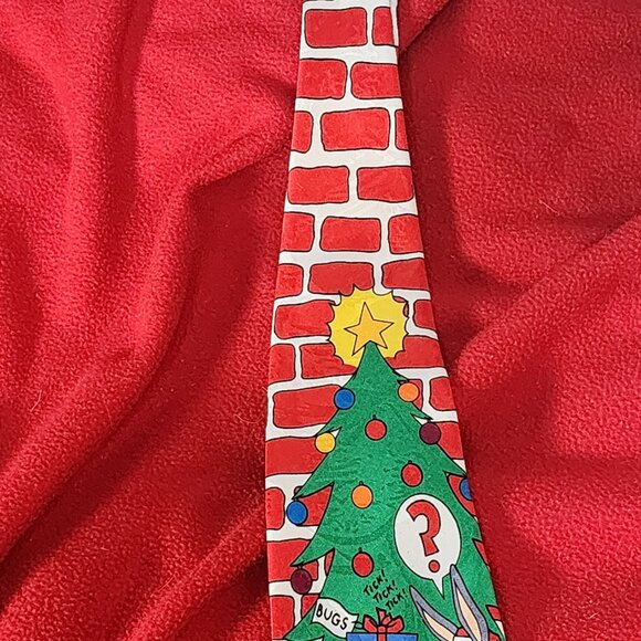 Looney Tunes Mania Red and Green Fireplace Holiday Character Vintage Poly Tie - Picture 13 of 16